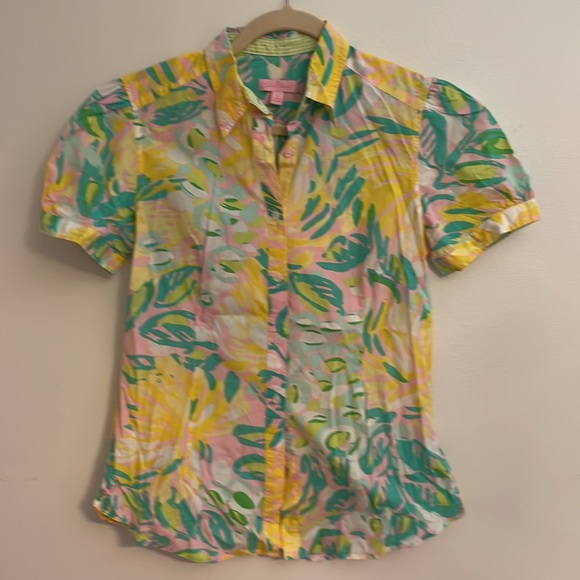 Lily Pulitzer cotton button down with puff sleeves - Picture 7 of 12